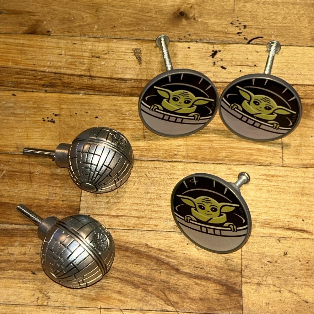 Star Wars Baby Yoda & Death Star Drawer Pulls, Cabinet Handles Lot Of 5 D2